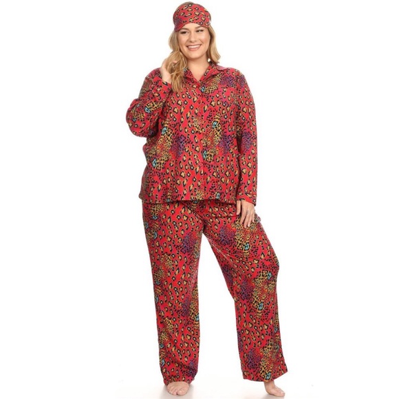 Plus Size š Leopard Print Pajama Set With Eye Maskš - Picture 1 of 4